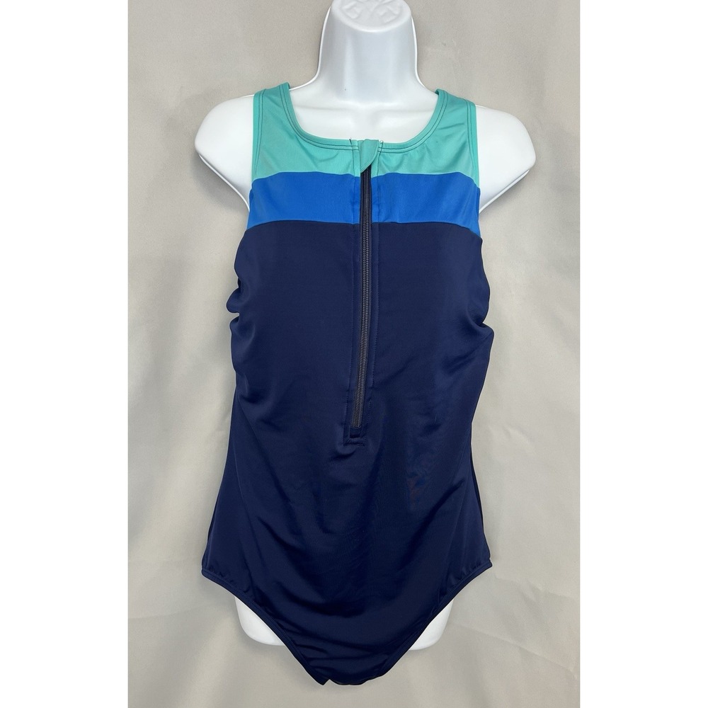 Lands' End Mastectomy Tugless Tank Swimsuit Blue Sz 16 Mast
